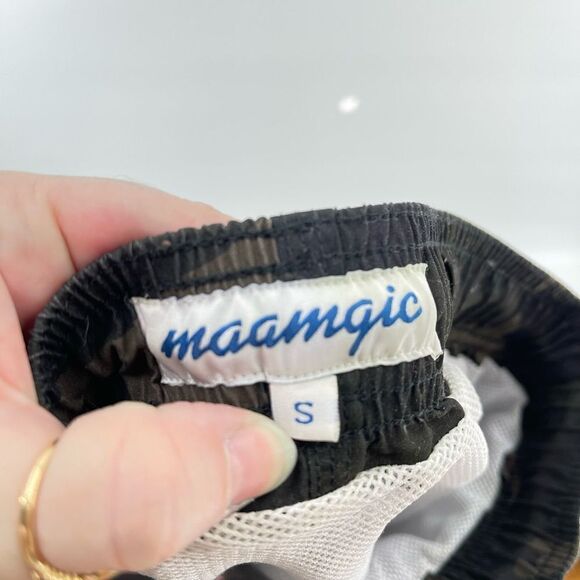 Mens swimsuit swim trunks small camo camouflage cargo pockets olive green elasti - Picture 6 of 6